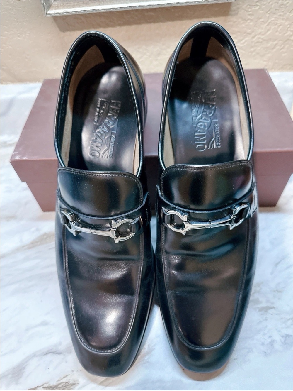 Salvatore Ferragamo Black Leather Bit-Detail Slip-On Loafers - Picture 5 of 10